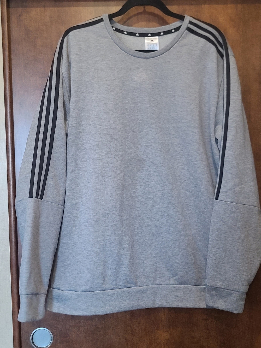 Adidas Gray Crewneck Sweatshirt with Black Shoulder Stripes